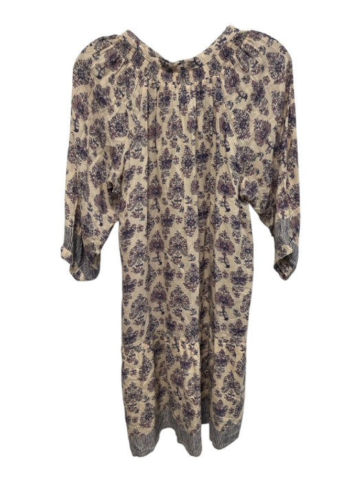 Natalie Martin Size XS Beige, Blue, Pink Rayon Block Printed Floral Motif Dress Beige, Blue, Pink / XS