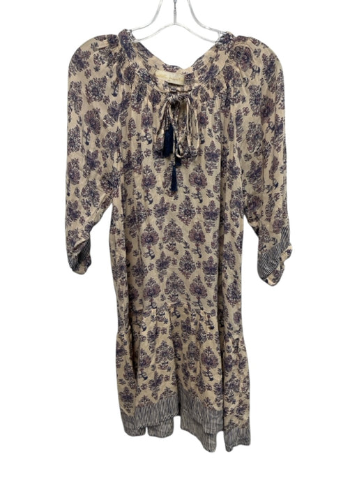 Natalie Martin Size XS Beige, Blue, Pink Rayon Block Printed Floral Motif Dress Beige, Blue, Pink / XS