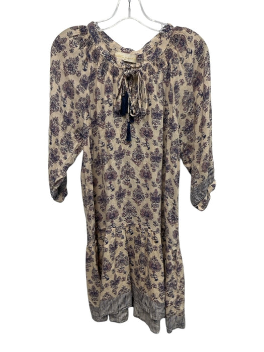 Natalie Martin Size XS Beige, Blue, Pink Rayon Block Printed Floral Motif Dress Beige, Blue, Pink / XS