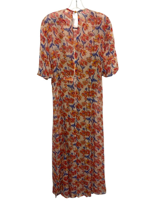 Natalie Martin Size XS Orange, Blue, Beige Viscose Sheer Overlay Floral Dress Orange, Blue, Beige / XS