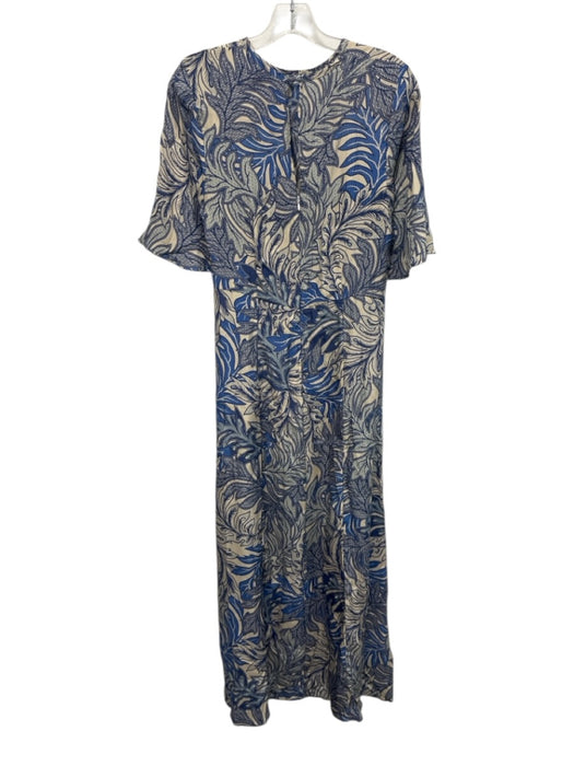 Natalie Martin Size XS Blue & Beige Silk Abstract Leaves Maxi Dress Blue & Beige / XS