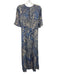 Natalie Martin Size XS Blue & Beige Silk Abstract Leaves Maxi Dress Blue & Beige / XS