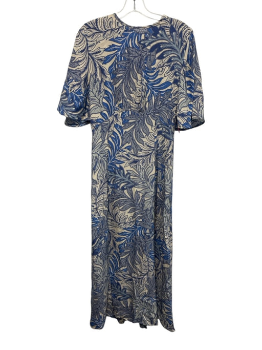Natalie Martin Size XS Blue & Beige Silk Abstract Leaves Maxi Dress Blue & Beige / XS