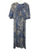 Natalie Martin Size XS Blue & Beige Silk Abstract Leaves Maxi Dress Blue & Beige / XS