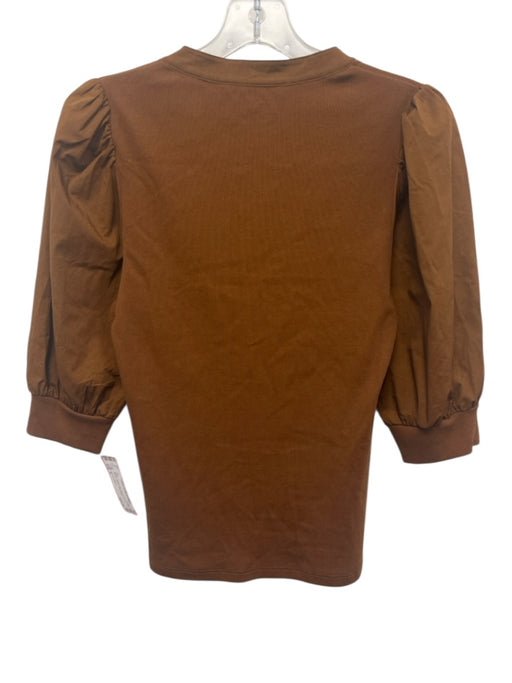 Veronica Beard Size S Brown Pima Cotton Blend Ribbed Puff Sleeve Henley Top Brown / S