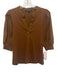 Veronica Beard Size S Brown Pima Cotton Blend Ribbed Puff Sleeve Henley Top Brown / S