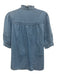 ME+EM Size 4 Blue Cotton Pintuck Ruffle Neckline Short Sleeve Button Down Top Blue / 4