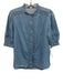 ME+EM Size 4 Blue Cotton Pintuck Ruffle Neckline Short Sleeve Button Down Top Blue / 4