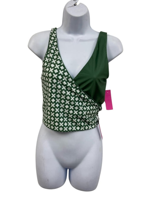 Baiia Size 6 Green & White Polyester Blend Geometric High Waist Swimsuit Green & White / 6