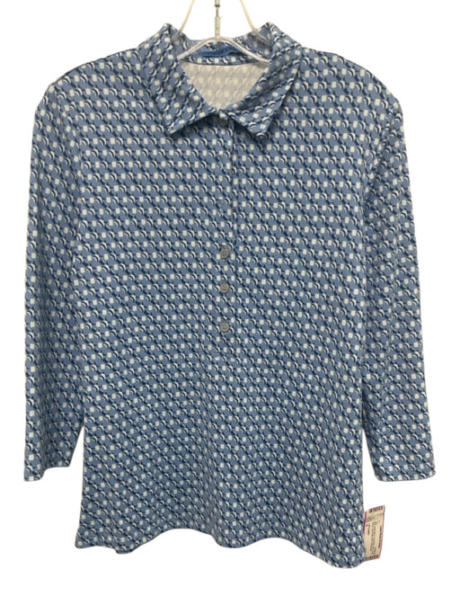 J. McLaughlin Size S Blue Nylon Blend Geometric Print Long Sleeve Top Blue / S