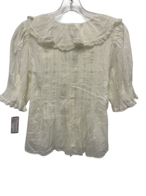 Doen Size XS Cream Organic Cotton Semi Sheer Ruffle Lace Trim Button Down Top Cream / XS