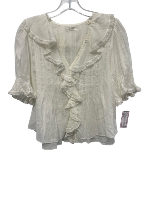Doen Size XS Cream Organic Cotton Semi Sheer Ruffle Lace Trim Button Down Top Cream / XS