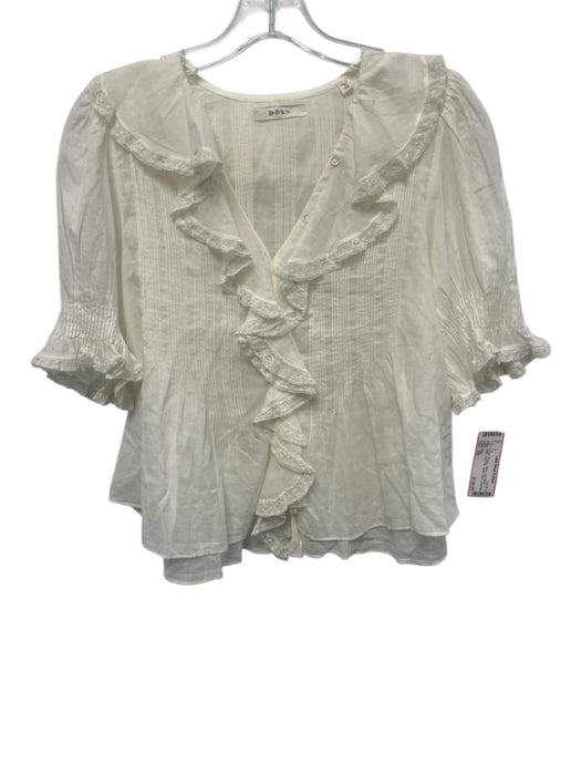 Doen Size XS Cream Organic Cotton Semi Sheer Ruffle Lace Trim Button Down Top Cream / XS