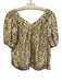 The Great Size 0 Green, Beige, Multi Silk Floral V Neck Puff Sleeve Top Green, Beige, Multi / 0
