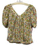The Great Size 0 Green, Beige, Multi Silk Floral V Neck Puff Sleeve Top Green, Beige, Multi / 0