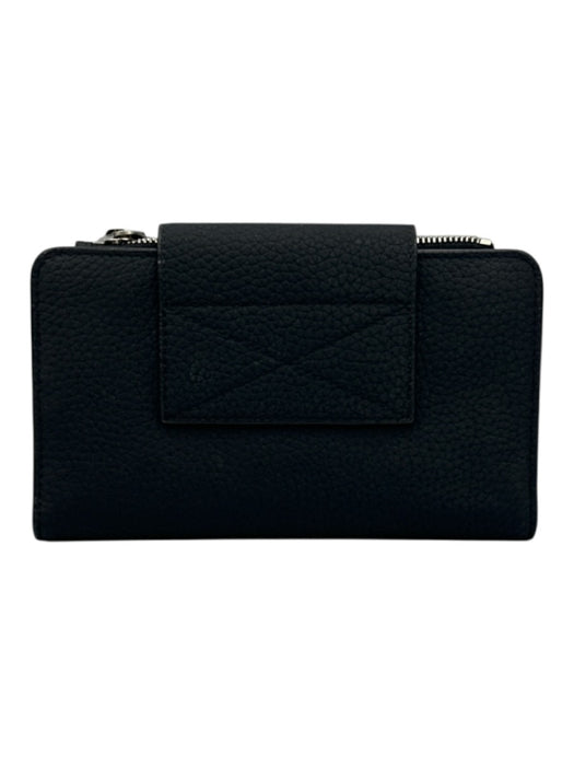 ALLSAINTS Black Pebbled Leather Snap Closure Card Slots Bifold Wallets Black