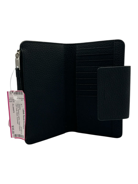 ALLSAINTS Black Pebbled Leather Snap Closure Card Slots Bifold Wallets Black