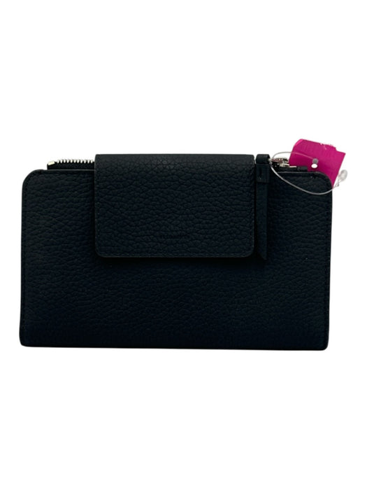 ALLSAINTS Black Pebbled Leather Snap Closure Card Slots Bifold Wallets Black