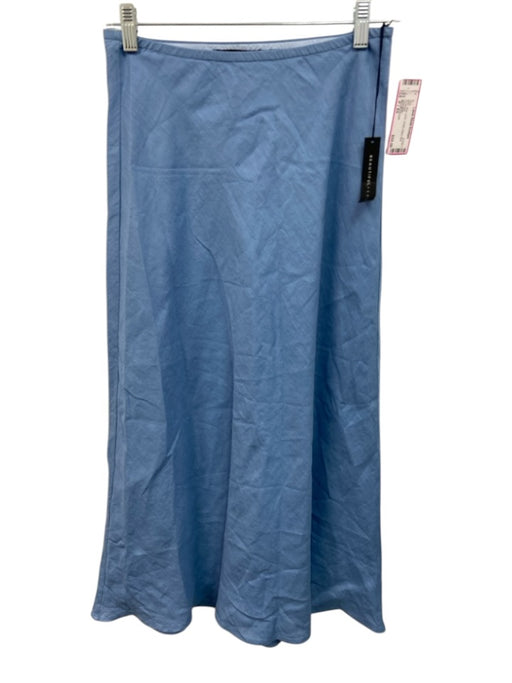 Beautiful People Size P / XS Blue Linen Elastic Waist Midi Skirt Blue / P / XS