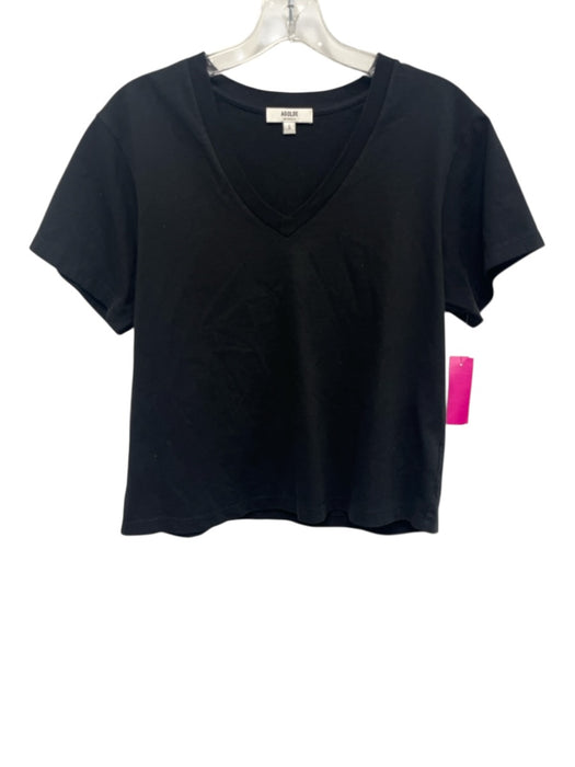 Agolde Size S Black Cotton V Neck Boxy short sleeve Top Black / S