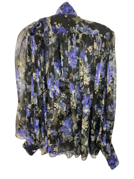 Zimmermann Size 0P Black, Blue, Green Silk Long Sleeve Floral Button Front Top Black, Blue, Green / 0P