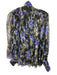 Zimmermann Size 0P Black, Blue, Green Silk Long Sleeve Floral Button Front Top Black, Blue, Green / 0P