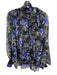 Zimmermann Size 0P Black, Blue, Green Silk Long Sleeve Floral Button Front Top Black, Blue, Green / 0P