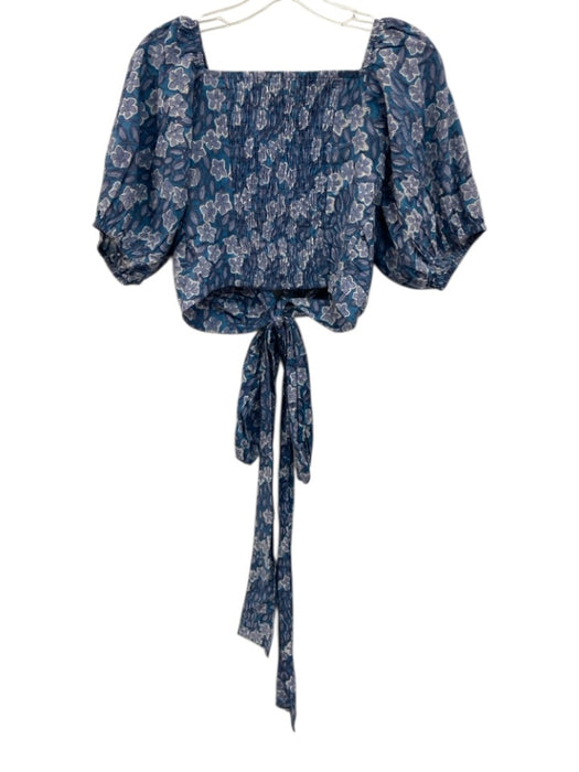 Perry Walker Size 1 Blue & White Cotton Short Puff Sleeve Floral Maxi Skirt Set Blue & White / 1