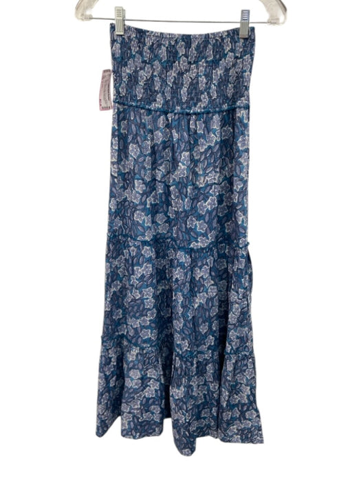 Perry Walker Size 1 Blue & White Cotton Short Puff Sleeve Floral Maxi Skirt Set Blue & White / 1