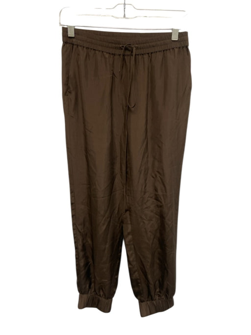 Beautiful People Size P Brown Silk Elastic Drawstring Waist Jogger Pockets Pants Brown / P