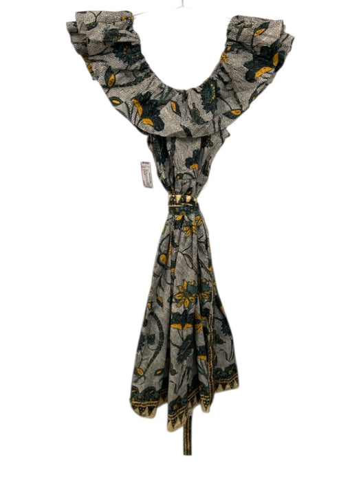 Ulla Johnson Size 2 Black, Yellow, Green Cotton Cap Sleeve Pockets Midi Dress Black, Yellow, Green / 2