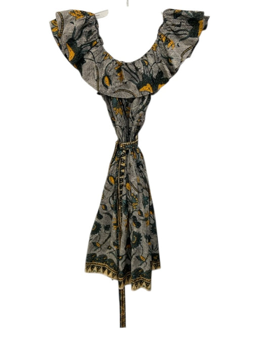 Ulla Johnson Size 2 Black, Yellow, Green Cotton Cap Sleeve Pockets Midi Dress Black, Yellow, Green / 2