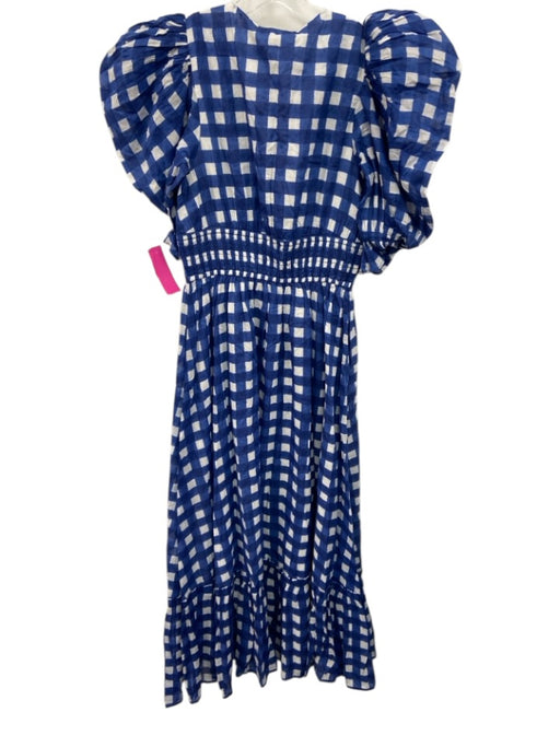 Cleobella Size XS Blue & White Cotton Half Puff Sleeve Plaid Smocked Dress Blue & White / XS