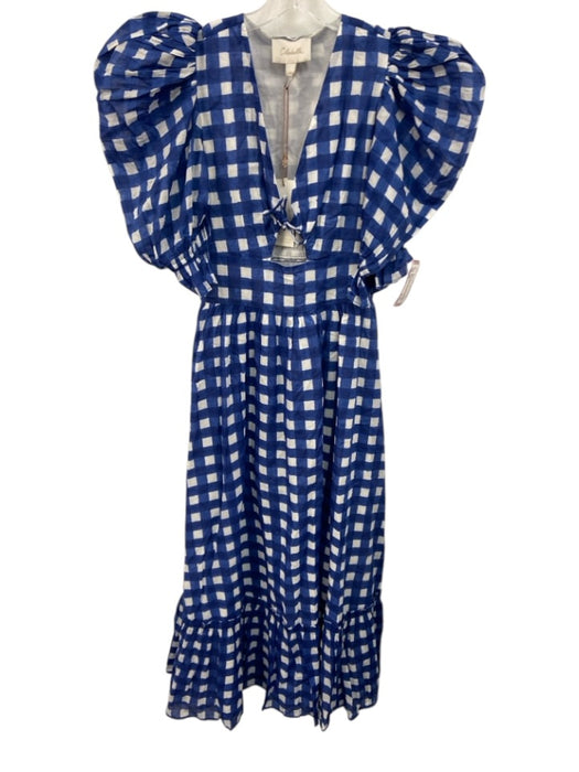 Cleobella Size XS Blue & White Cotton Half Puff Sleeve Plaid Smocked Dress Blue & White / XS