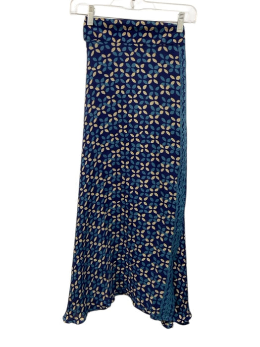 Natalie Martin Size M Blue & Beige Silk Geometric Midi Wrap Skirt Blue & Beige / M