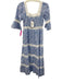 Pink City Prints Size XS Blue & White Cotton Half Sleeve Floral Lace Trim Dress Blue & White / XS