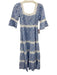 Pink City Prints Size XS Blue & White Cotton Half Sleeve Floral Lace Trim Dress Blue & White / XS