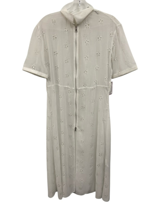 Sandro Size 1 White Polyester Short Sleeve Floral Eyelet Zip Front Midi Dress White / 1