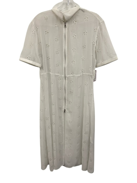 Sandro Size 1 White Polyester Short Sleeve Floral Eyelet Zip Front Midi Dress White / 1