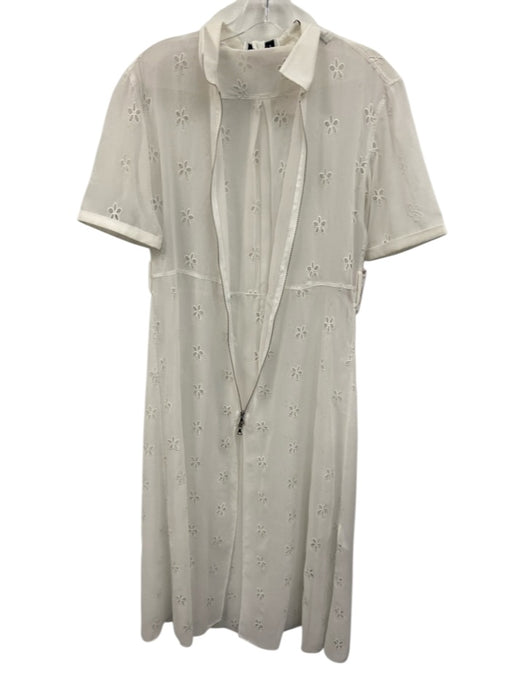 Sandro Size 1 White Polyester Short Sleeve Floral Eyelet Zip Front Midi Dress White / 1