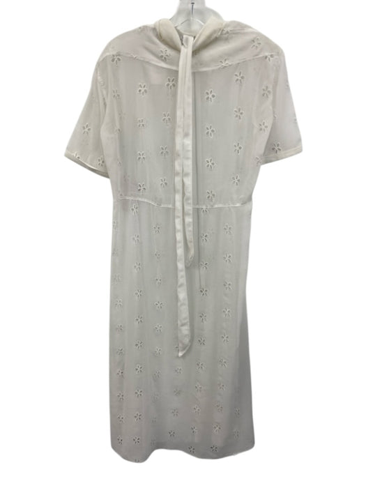 Sandro Size 1 White Polyester Short Sleeve Floral Eyelet Zip Front Midi Dress White / 1