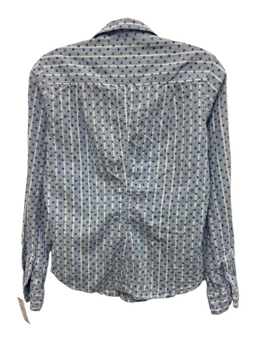 Frank & Eileen Size XS Blue & White Linen Blend Long Sleeve Stars & Stripes Top Blue & White / XS