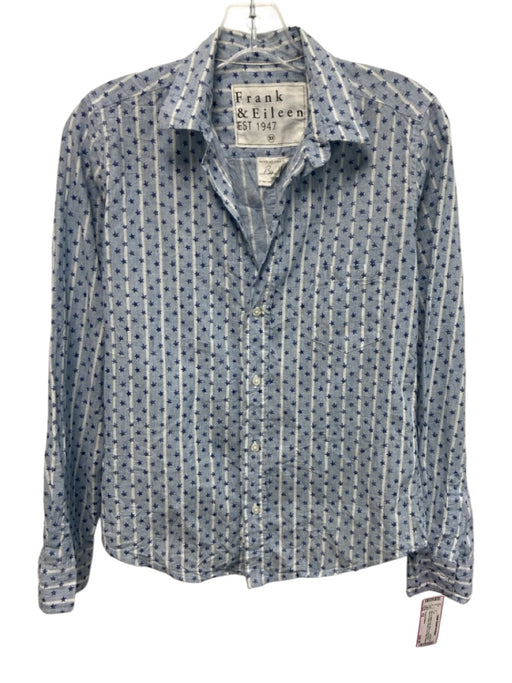 Frank & Eileen Size XS Blue & White Linen Blend Long Sleeve Stars & Stripes Top Blue & White / XS