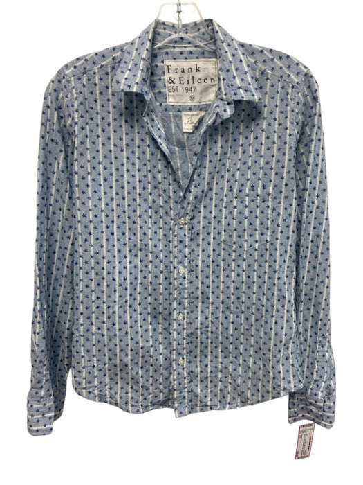 Frank & Eileen Size XS Blue & White Linen Blend Long Sleeve Stars & Stripes Top Blue & White / XS
