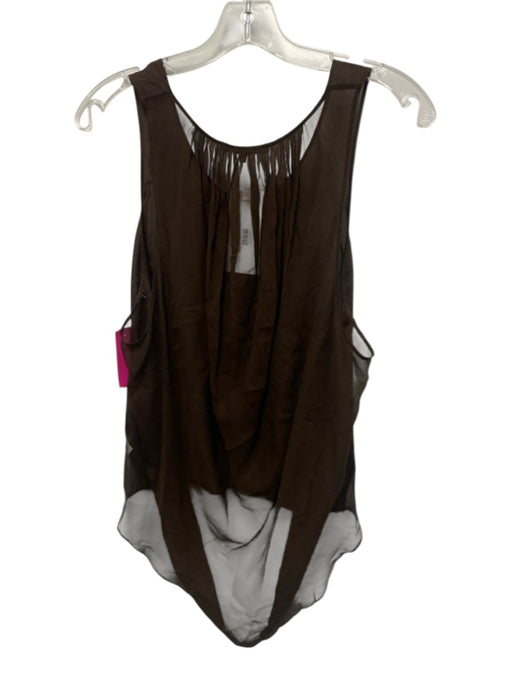 Beautiful People Size P Brown Silk Sleeveless Sheer High Low Gathered Top Brown / P