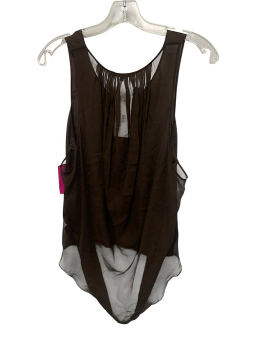Beautiful People Size P Brown Silk Sleeveless Sheer High Low Gathered Top Brown / P