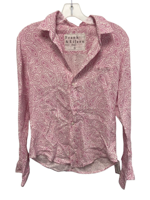 Frank & Eileen Size Small Pink & White Linen Long Sleeve Floral Paisley Top Pink & White / Small