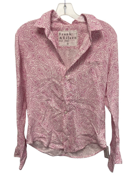 Frank & Eileen Size Small Pink & White Linen Long Sleeve Floral Paisley Top Pink & White / Small