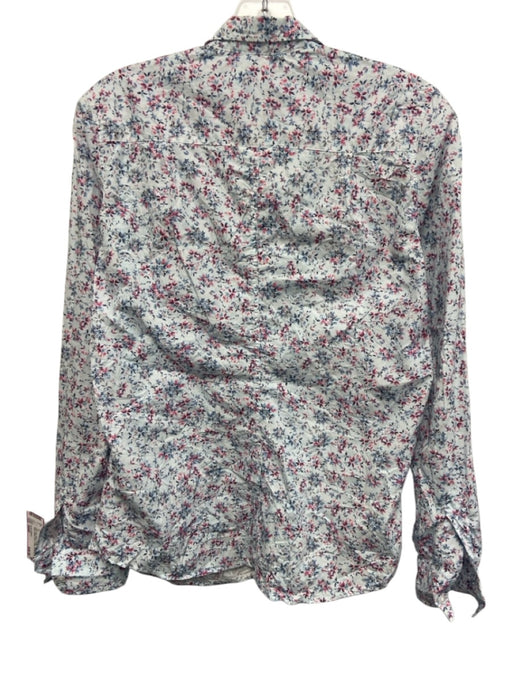Frank & Eileen Size Small Blue, Pink, Black Cotton Long Sleeve Floral Collar Top Blue, Pink, Black / Small