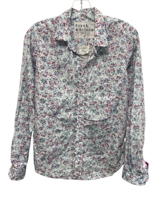 Frank & Eileen Size Small Blue, Pink, Black Cotton Long Sleeve Floral Collar Top Blue, Pink, Black / Small